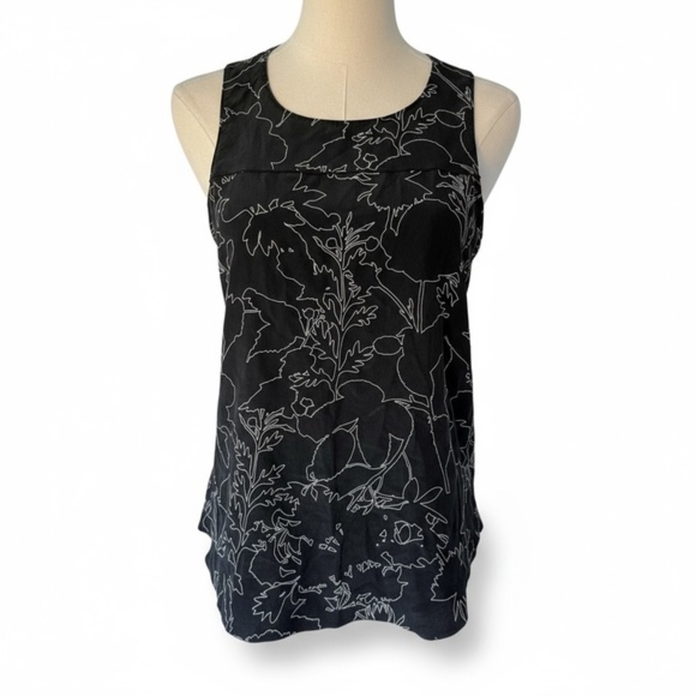 RAG & BONE ✘ 100% Silk Black Ivory Floral Outline Sleeveless Tank Top, S $295
